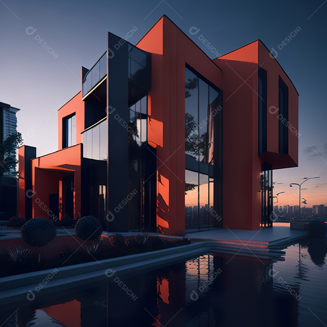 Casa vermelha com design moderno e minimalista