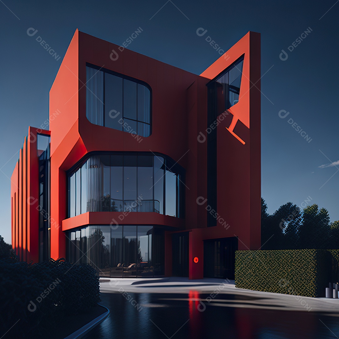 Casa vermelha com design moderno e minimalista