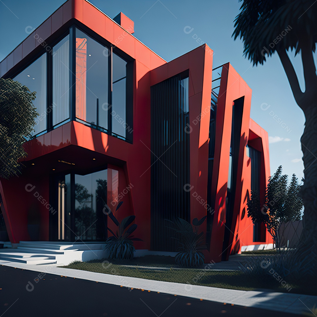 Casa vermelha com design moderno e minimalista