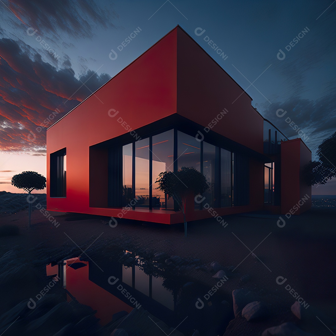 Casa vermelha com design moderno e minimalista