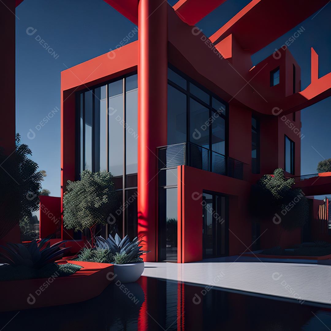 Casa vermelha com design moderno e minimalista