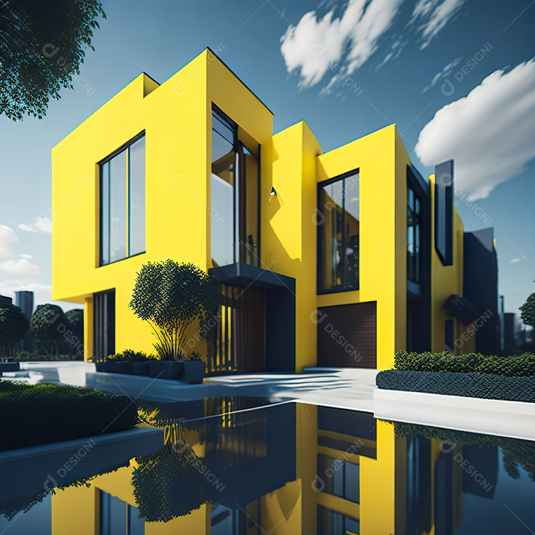 Casa rosa com design moderno e minimalista