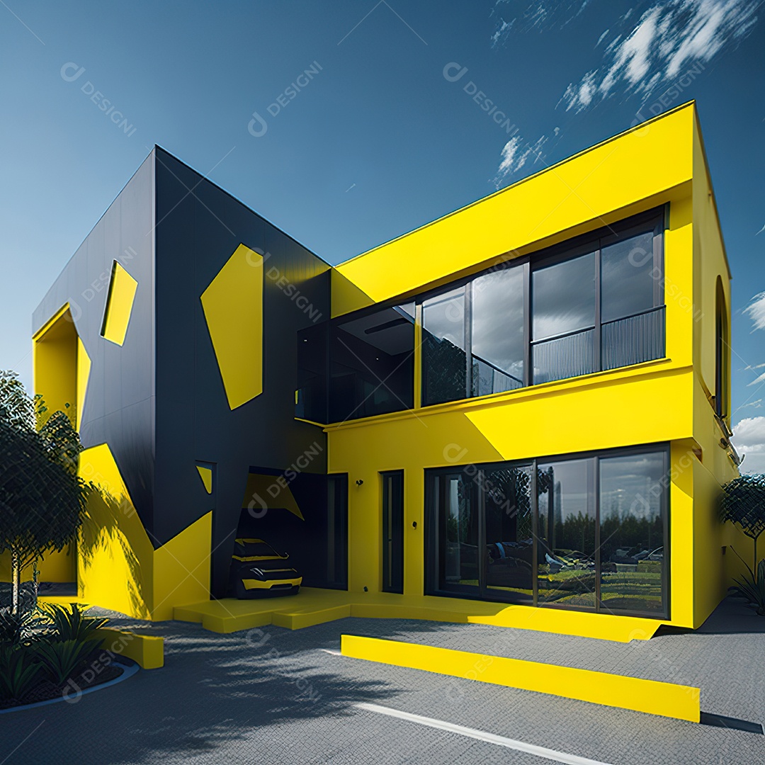 Casa rosa com design moderno e minimalista