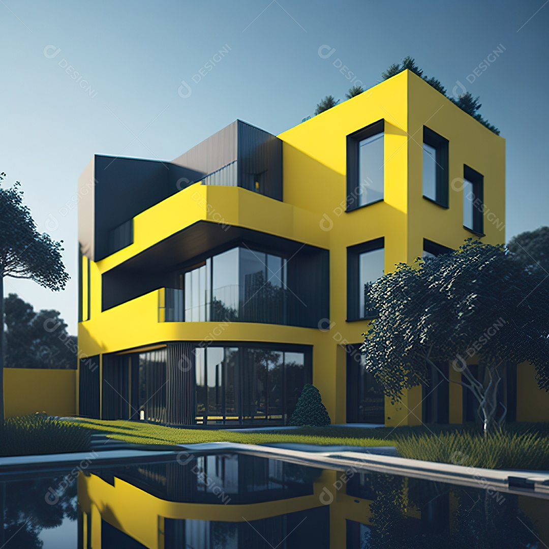 Casa rosa com design moderno e minimalista