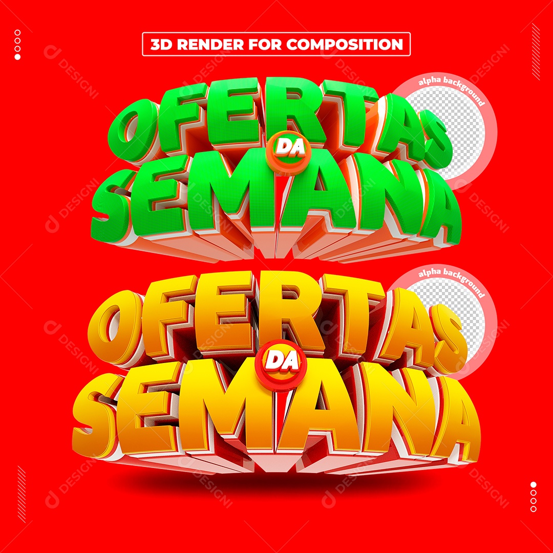 Texto 3D Ofertas Da Semana Verde e Amarelo Para Composição PSD