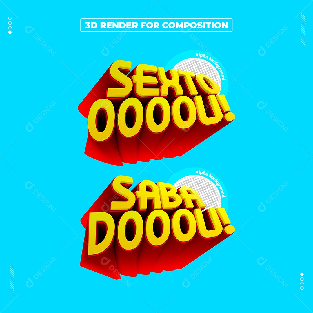 Texto 3D Sextoooou Amarelo Para Composição PSD