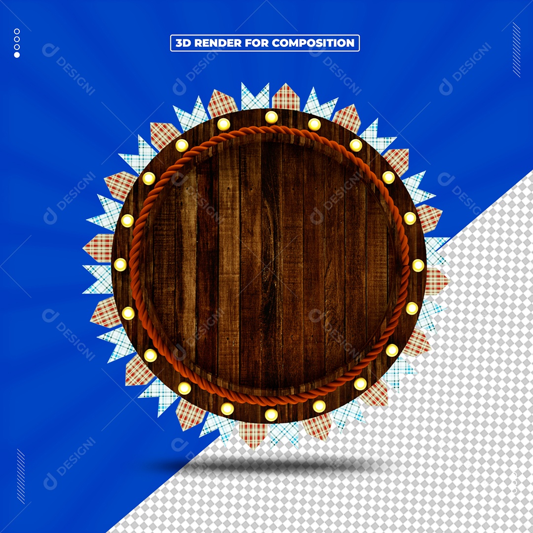 Moldura Redonda De Madeira Luzes Elemento 3D Para Composição PSD