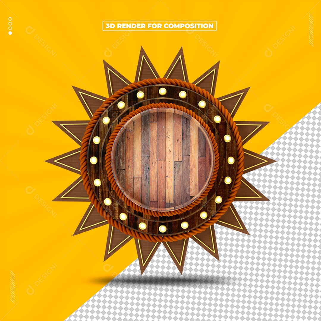 Elemento 3D Moldura De Madeira Com Cordas Para Composição PSD