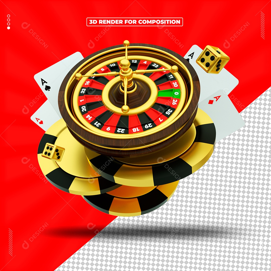 Elemento 3D Roleta De Cassino Baralho Dado Para Composição PSD