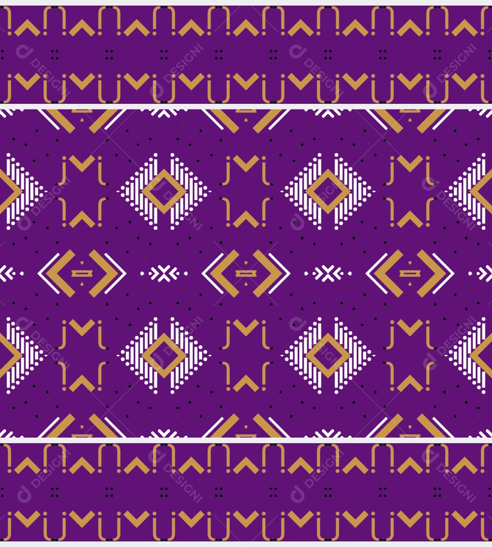 Padrão Tribal Tradicional Estilo Asteca Ilustração Roxo e Dourado Vetor EPS