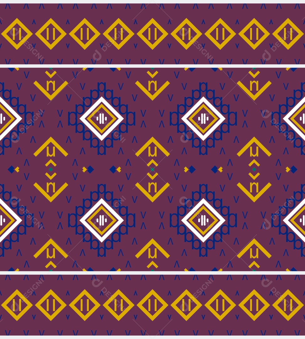 Padrão Tribal Tradicional Estilo Asteca Ilustração Roxo e Dourado Vetor EPS