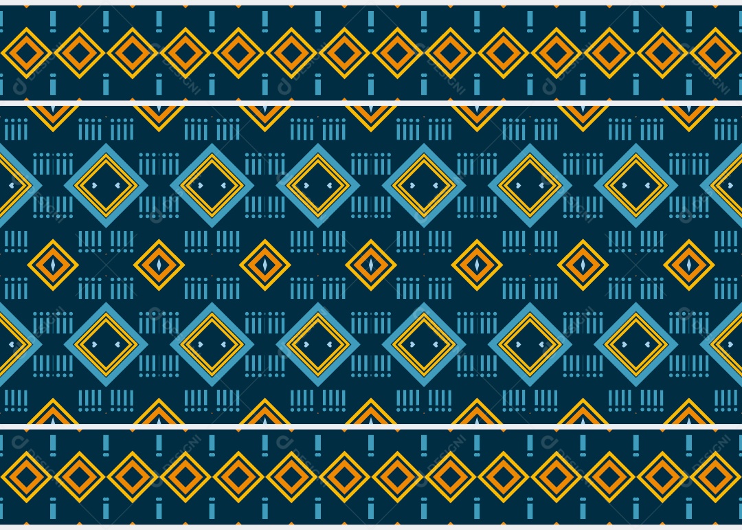 Padrão Tribal Tradicional Estilo Asteca Ilustração Azul e Dourado Vetor EPS