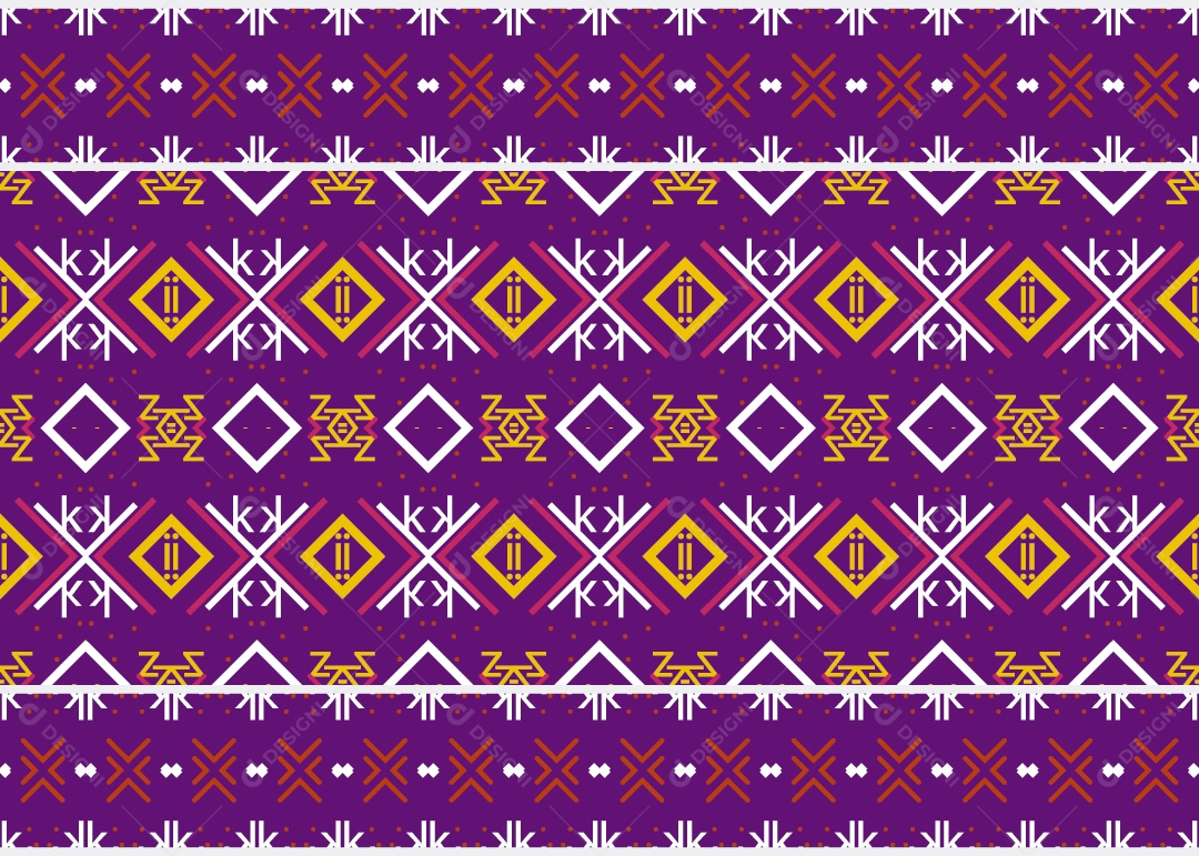 Padrão Tribal Tradicional Estilo Asteca Ilustração Roxo Dourado e Branco Vetor EPS