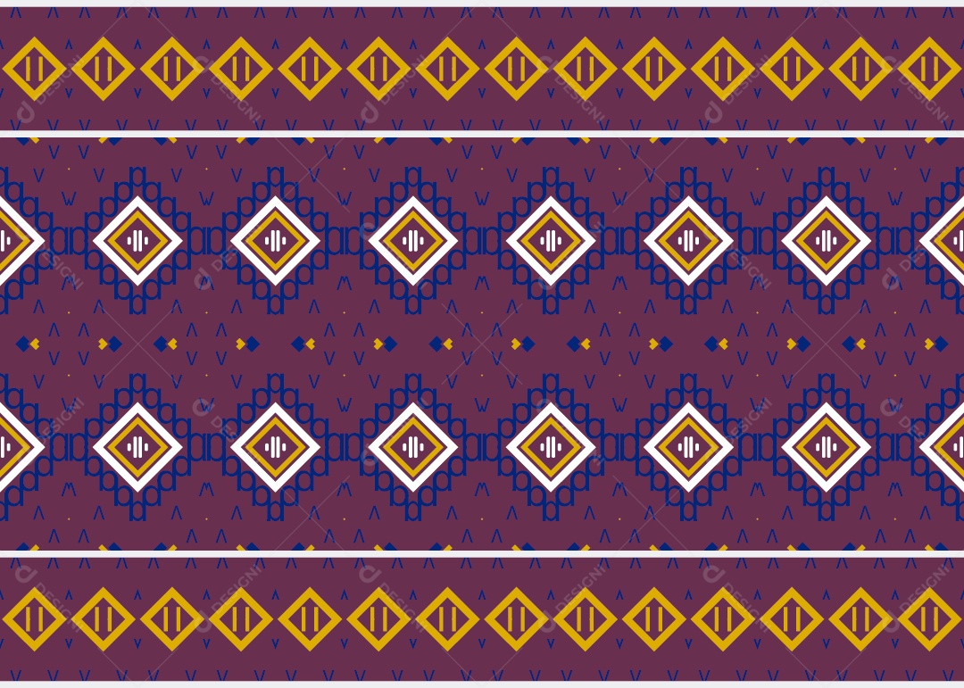 Padrão Tribal Tradicional Estilo Asteca Ilustração Dourado e Roxo Vetor EPS