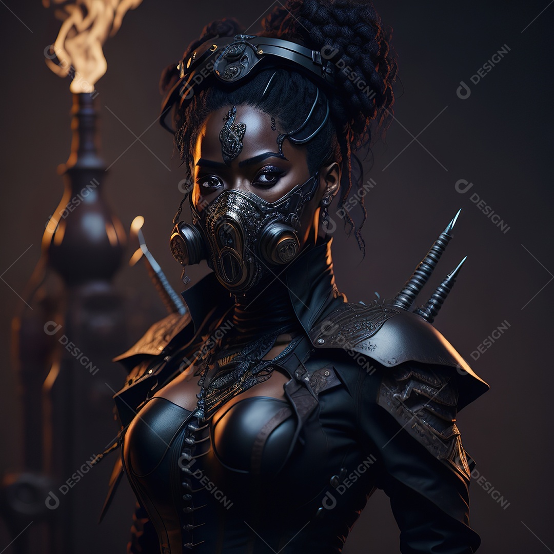 Mulher verde com máscara respiratória