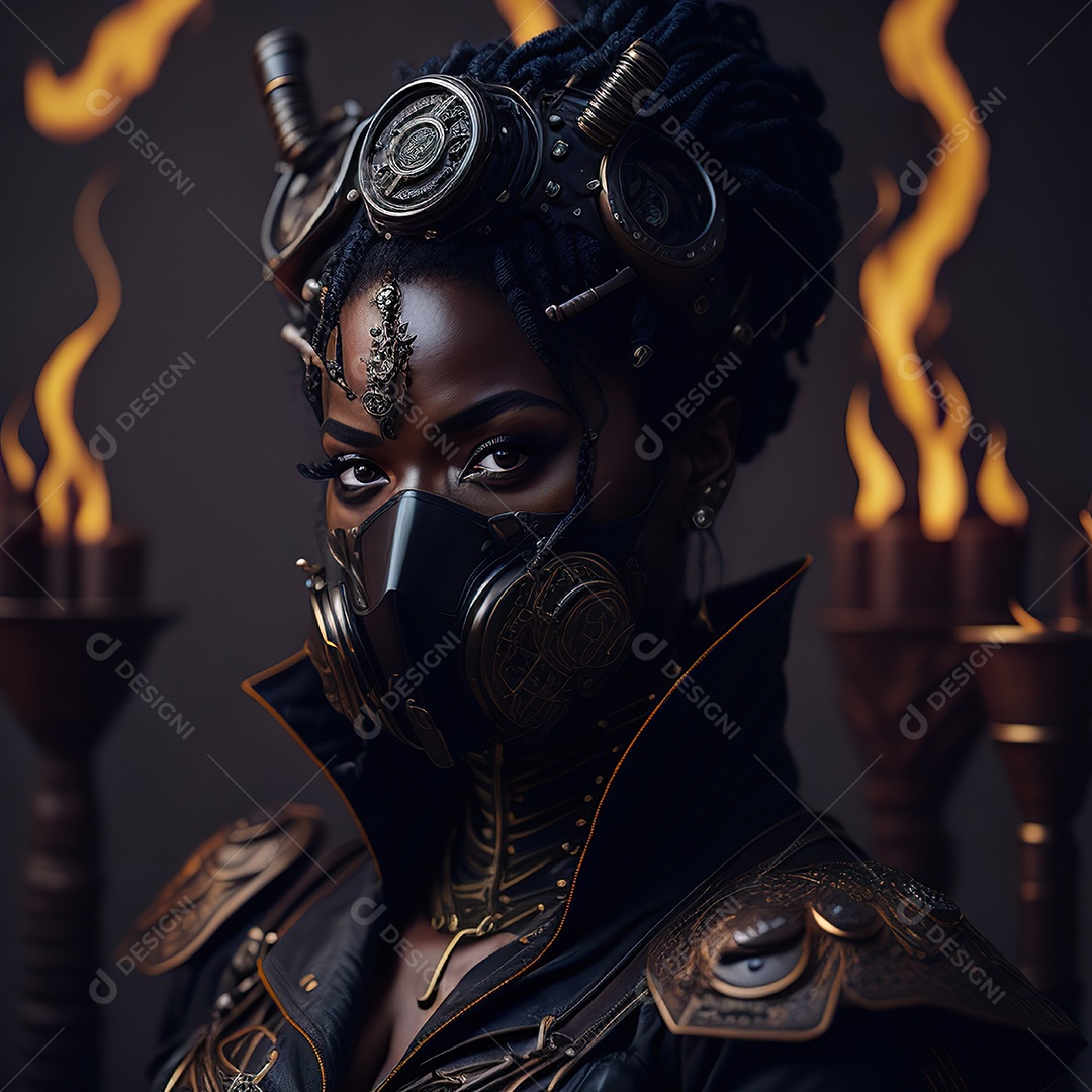 Mulher verde com máscara respiratória