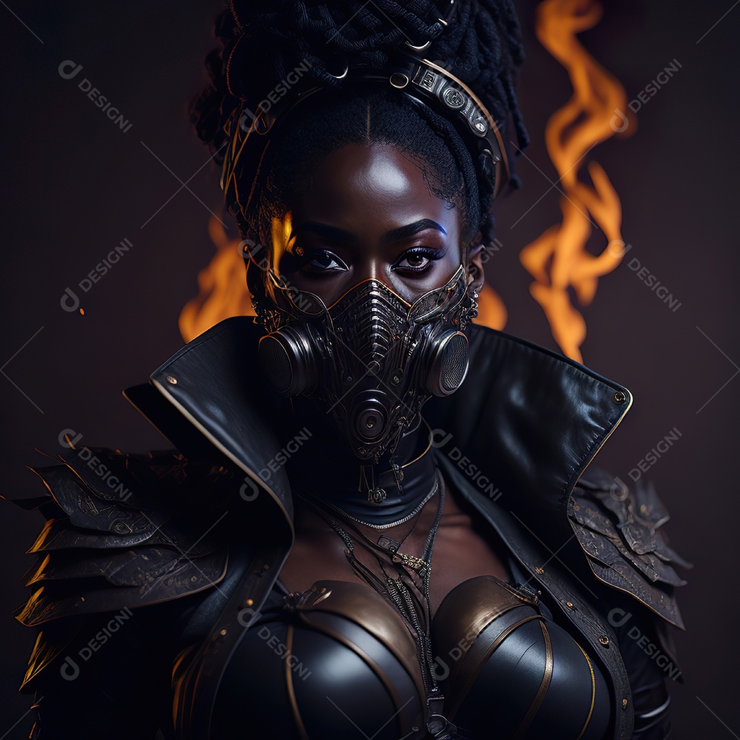 Mulher verde com máscara respiratória