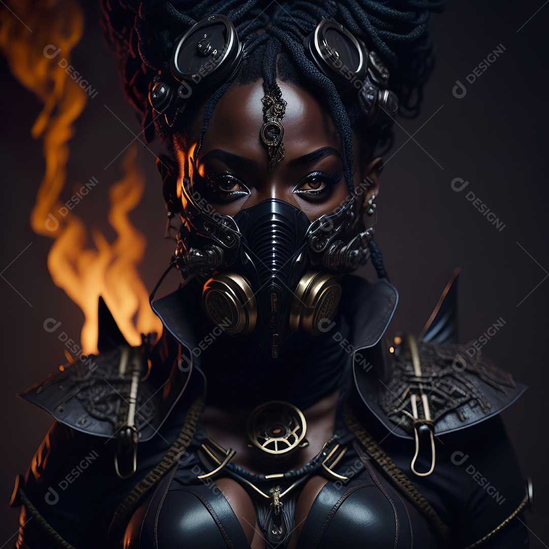 Mulher verde com máscara respiratória