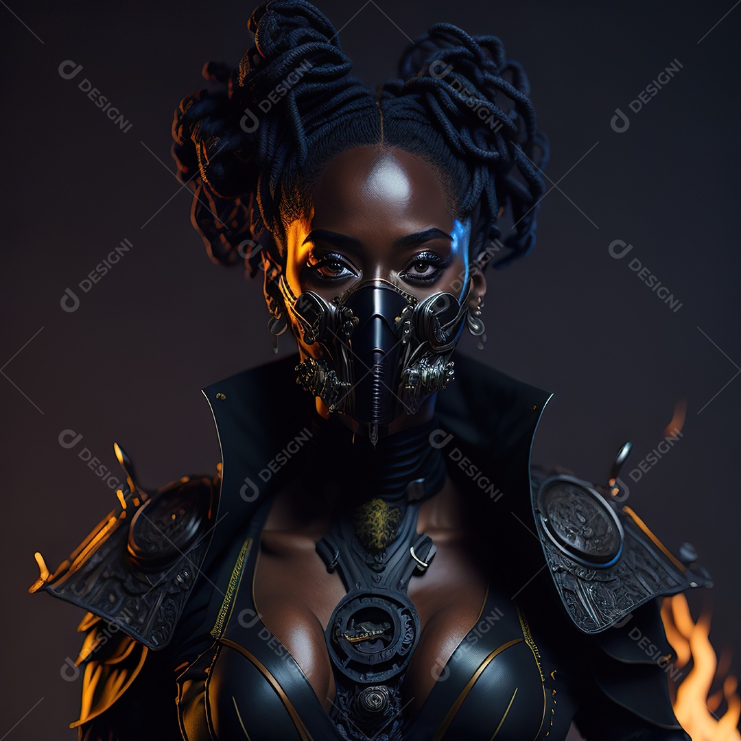 Mulher verde com máscara respiratória