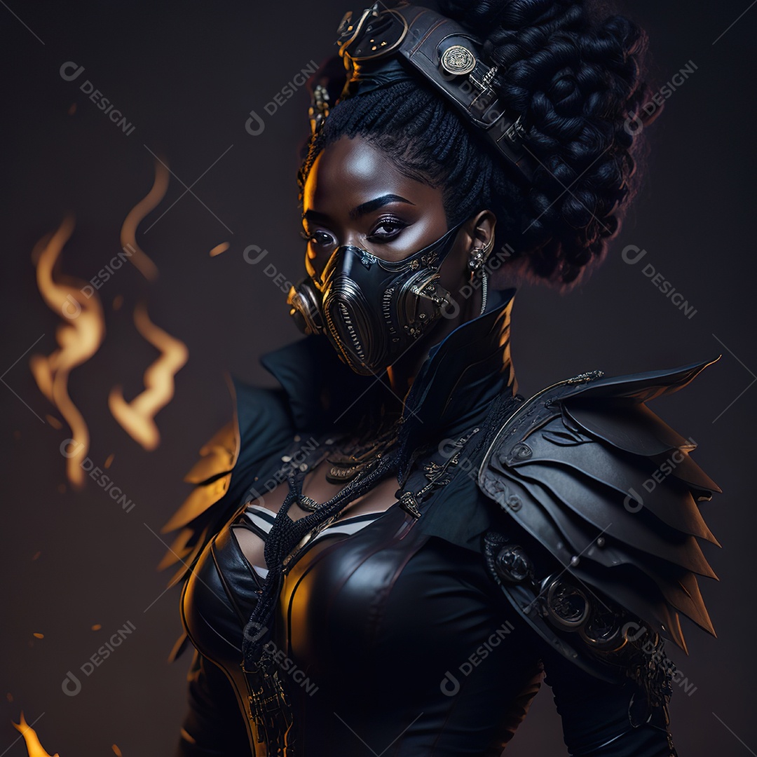 Mulher verde com máscara respiratória