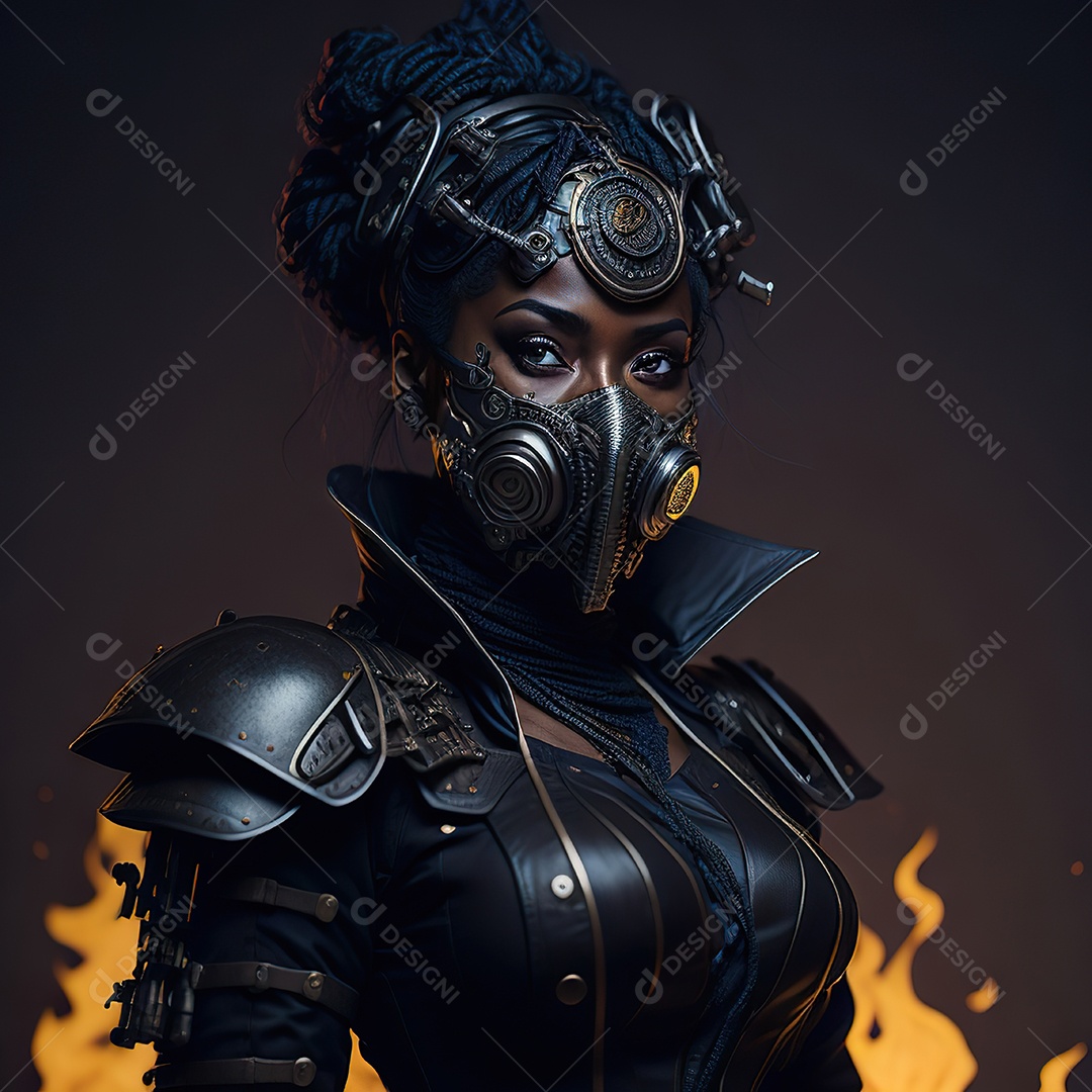 Mulher verde com máscara respiratória