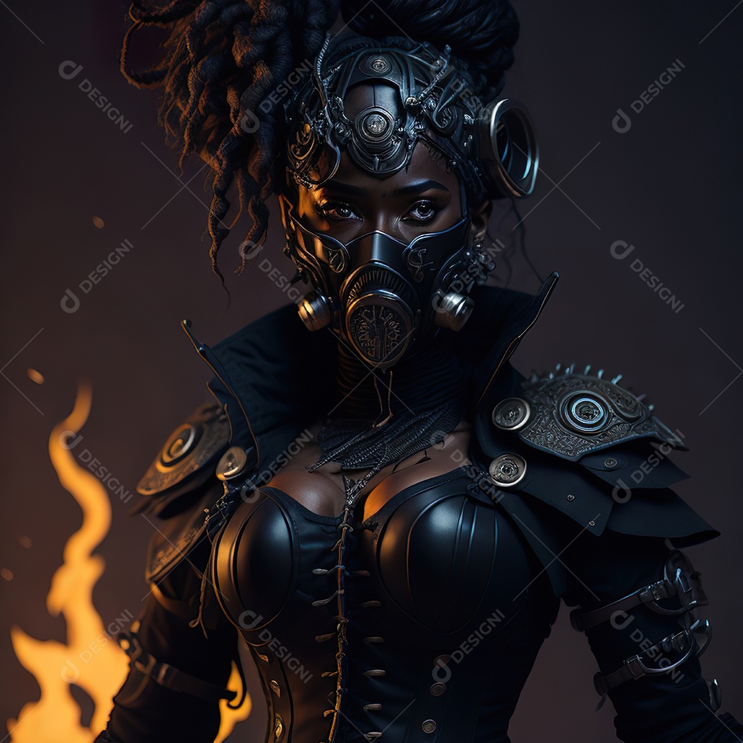 Mulher verde com máscara respiratória