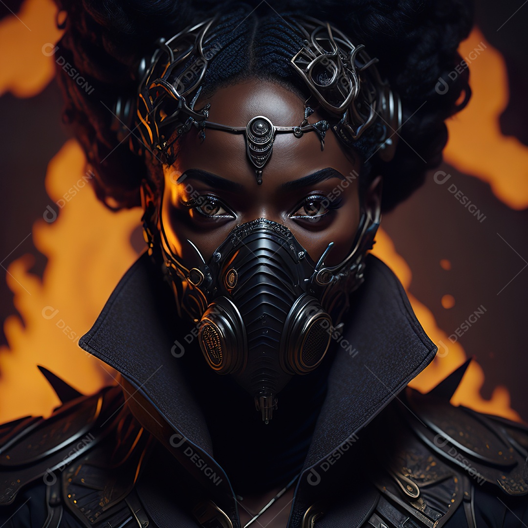 Mulher verde com máscara respiratória