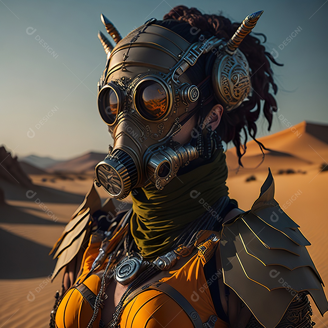 Realistic portrait of Woman wearing with Mohican respiratory mask