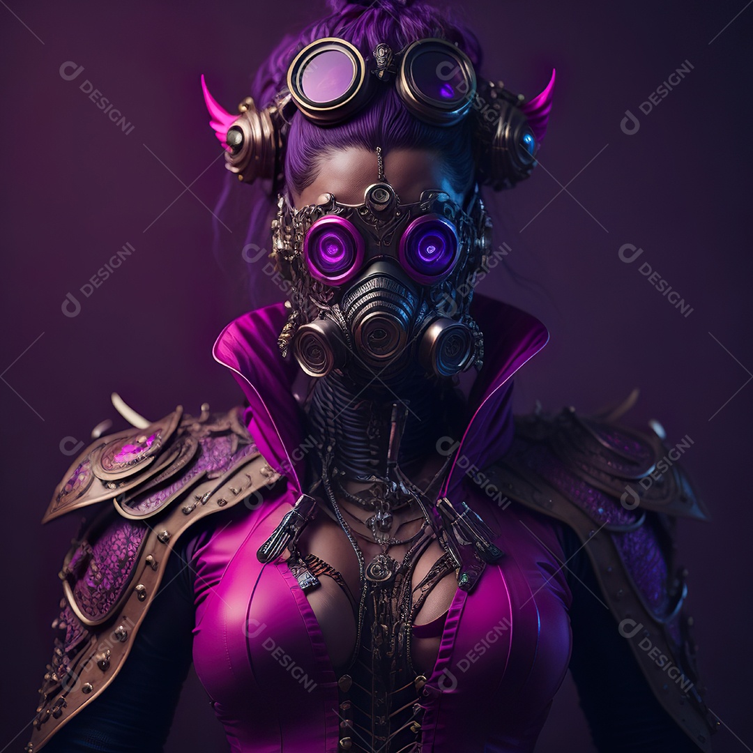 Realistic portrait of Woman wearing with Mohican respiratory mask