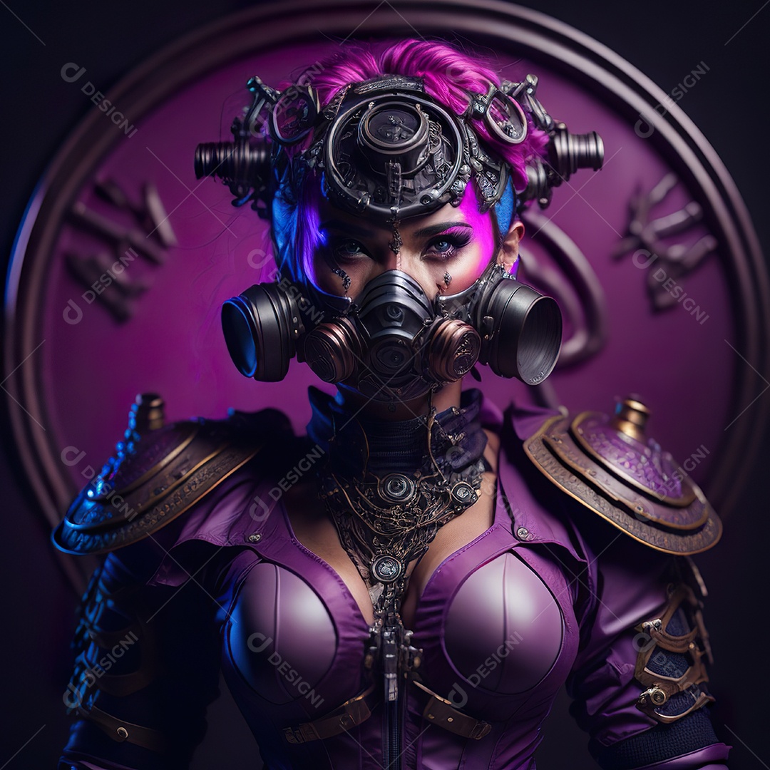 Realistic portrait of Woman wearing with Mohican respiratory mask