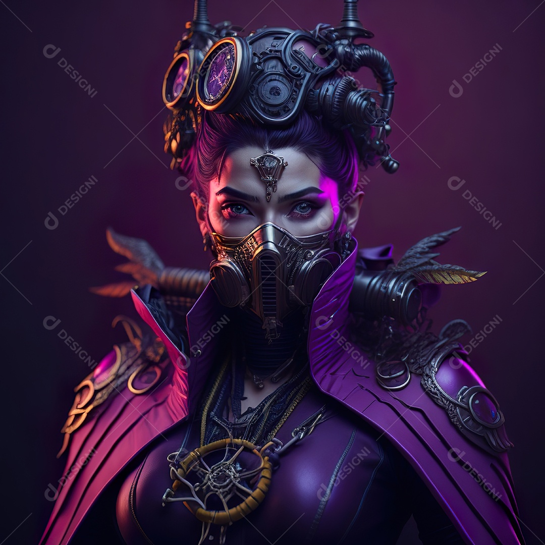 Realistic portrait of Woman wearing with Mohican respiratory mask