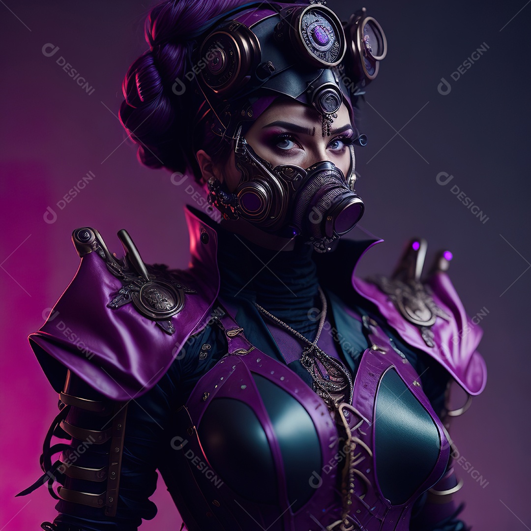 Realistic portrait of Woman wearing with Mohican respiratory mask