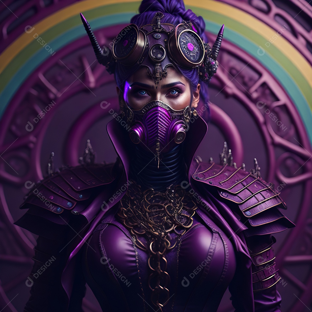 Realistic portrait of Woman wearing with Mohican respiratory mask