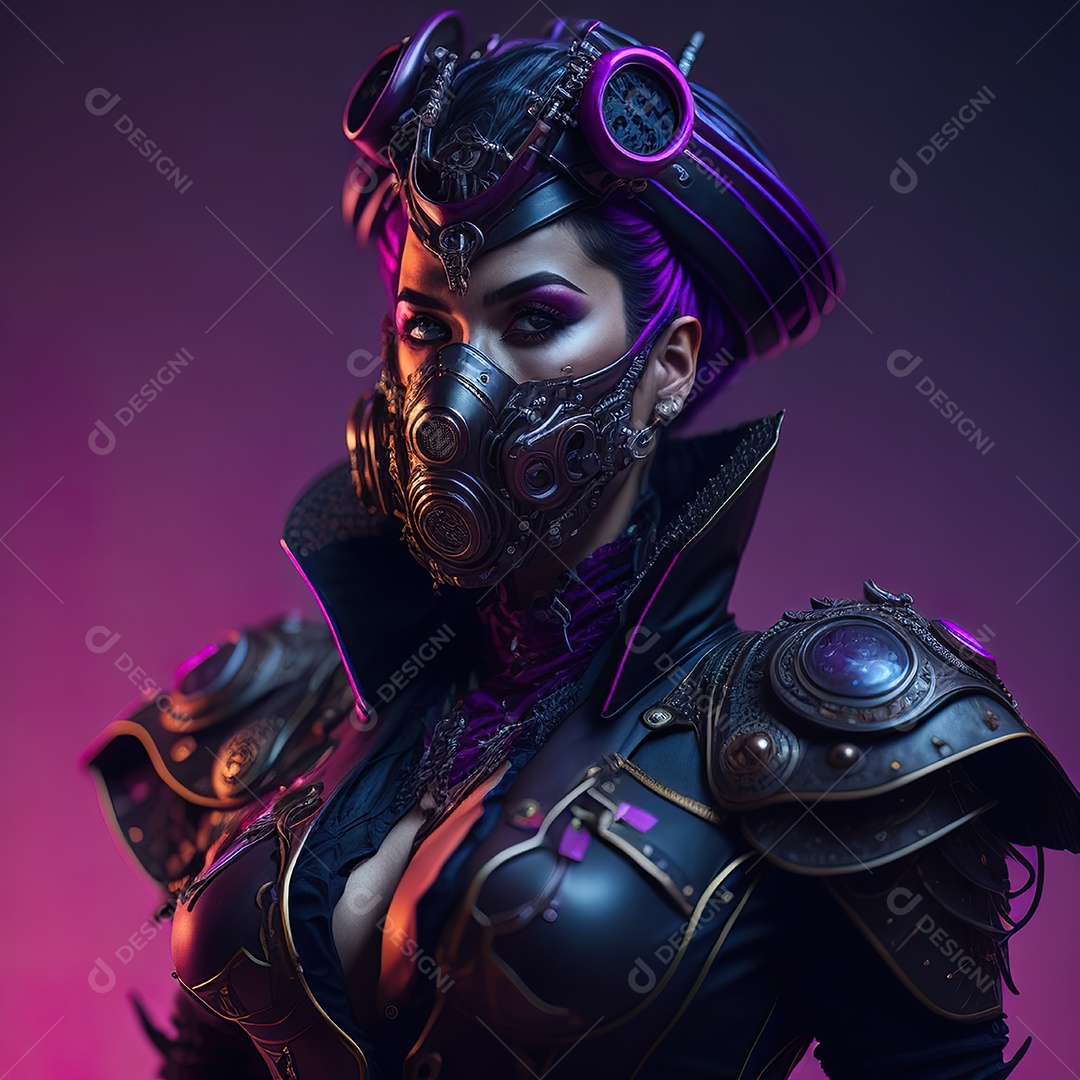 Realistic portrait of Woman wearing with Mohican respiratory mask