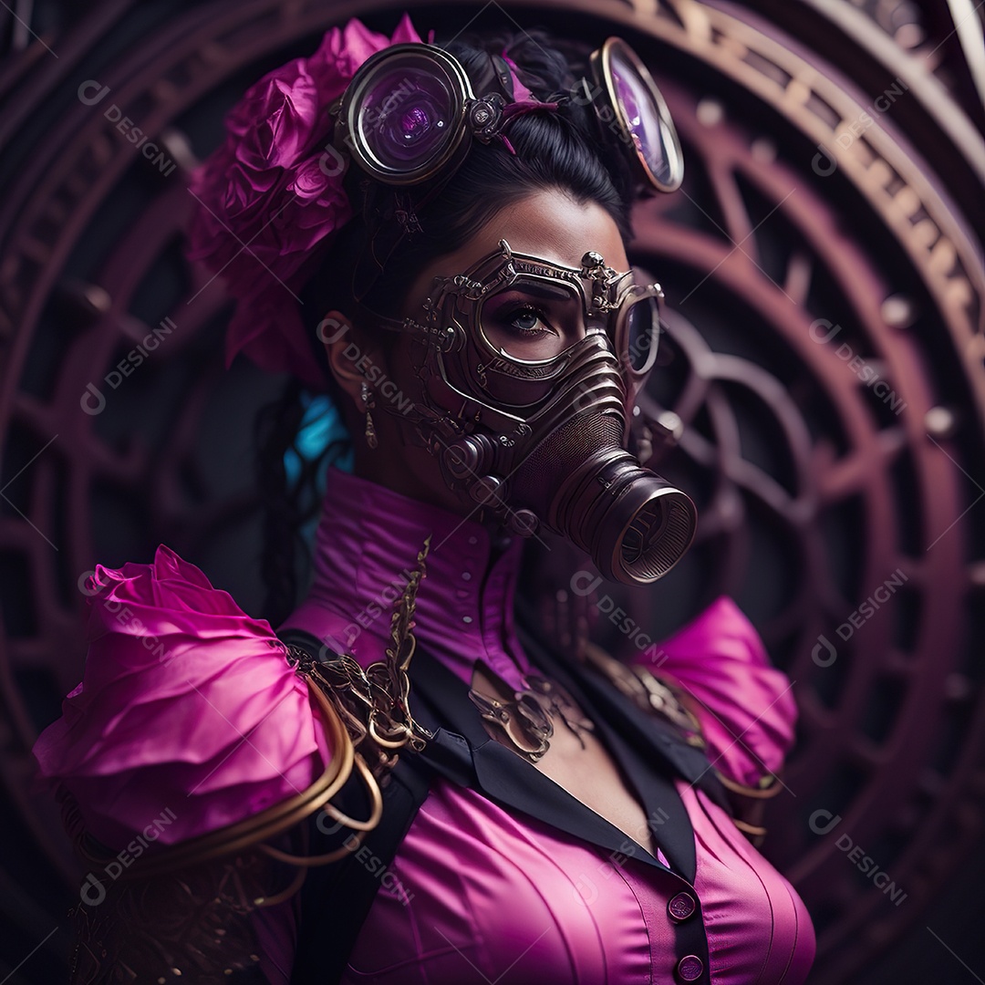 Realistic portrait of Woman wearing with Mohican respiratory mask