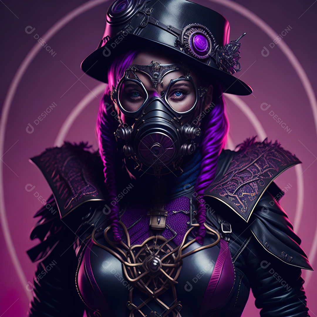 Realistic portrait of Woman wearing with Mohican respiratory mask