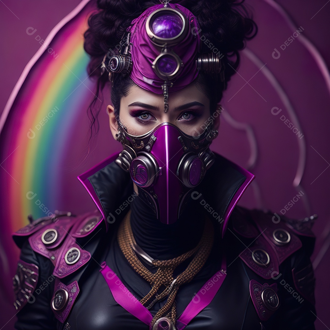 Realistic portrait of Woman wearing with Mohican respiratory mask