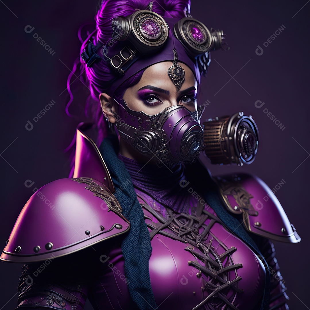 Realistic portrait of Woman wearing with Mohican respiratory mask