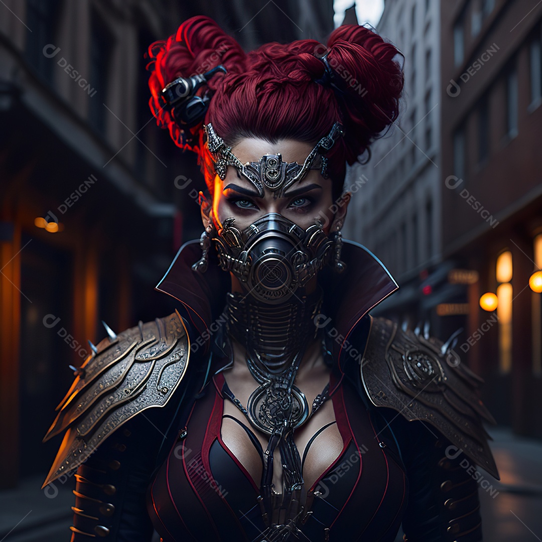 Realistic portrait of Woman wearing with Mohican respiratory mask