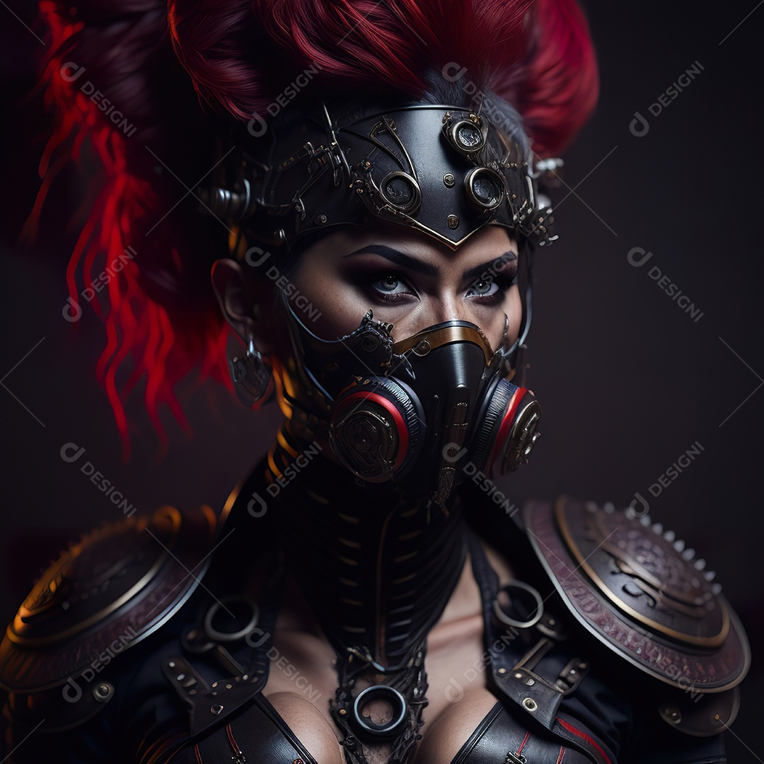 Retrato realista de Mulher usando com máscara respiratória moicano