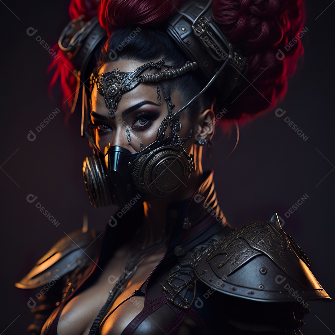 Retrato realista de Mulher usando com máscara respiratória moicano