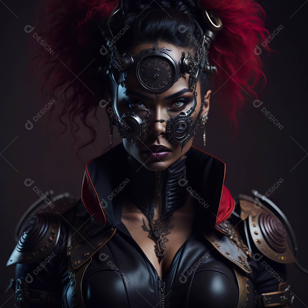 Retrato realista de Mulher usando com máscara respiratória moicano