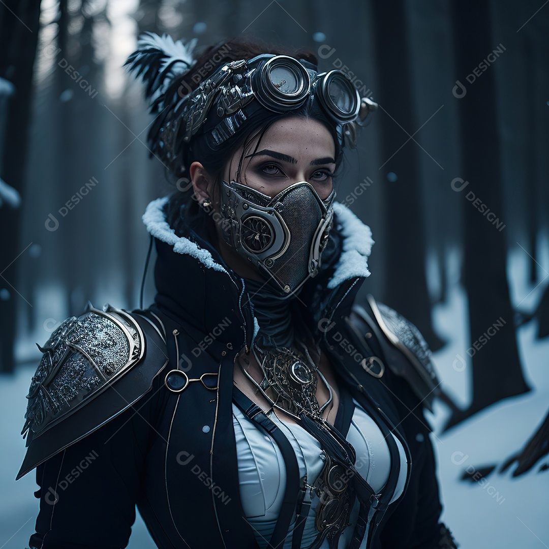 Retrato realista de Mulher usando com máscara respiratória moicano