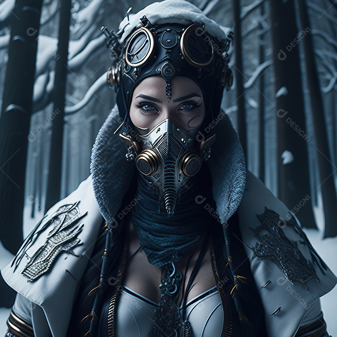 Retrato realista de Mulher usando com máscara respiratória moicano