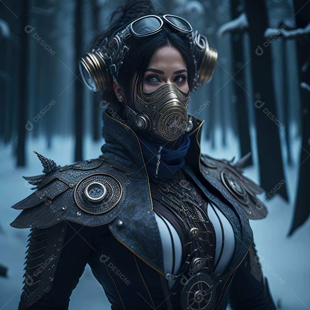 Retrato realista de Mulher usando com máscara respiratória moicano