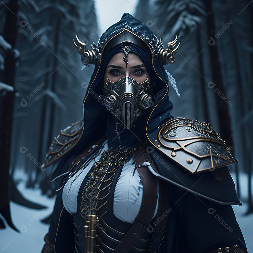 Retrato realista de Mulher usando com máscara respiratória moicano