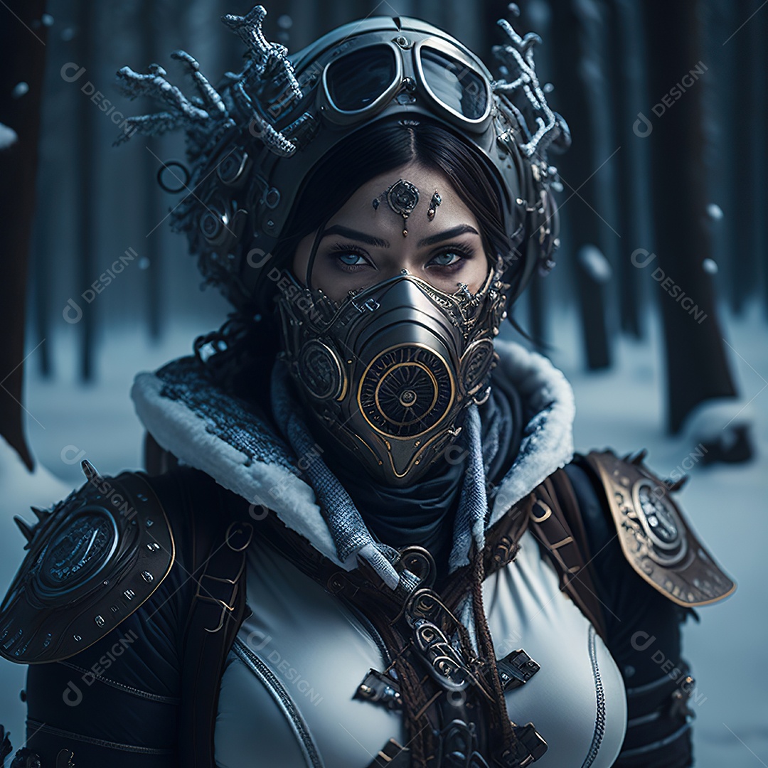 Retrato realista de Mulher usando com máscara respiratória moicano