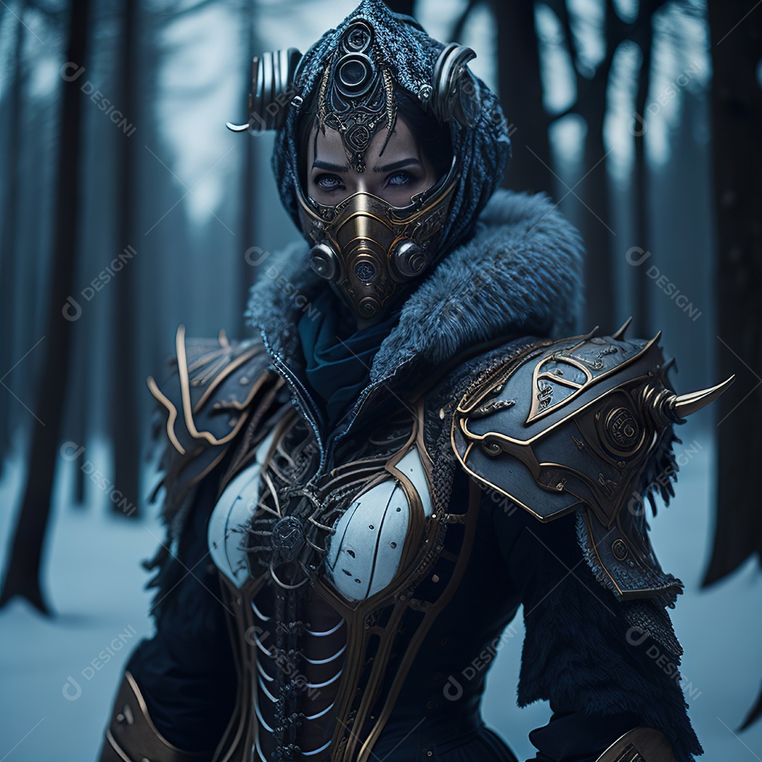 Retrato realista de Mulher usando com máscara respiratória moicano