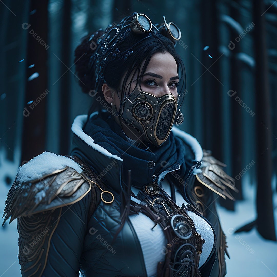 Retrato realista de Mulher usando com máscara respiratória moicano