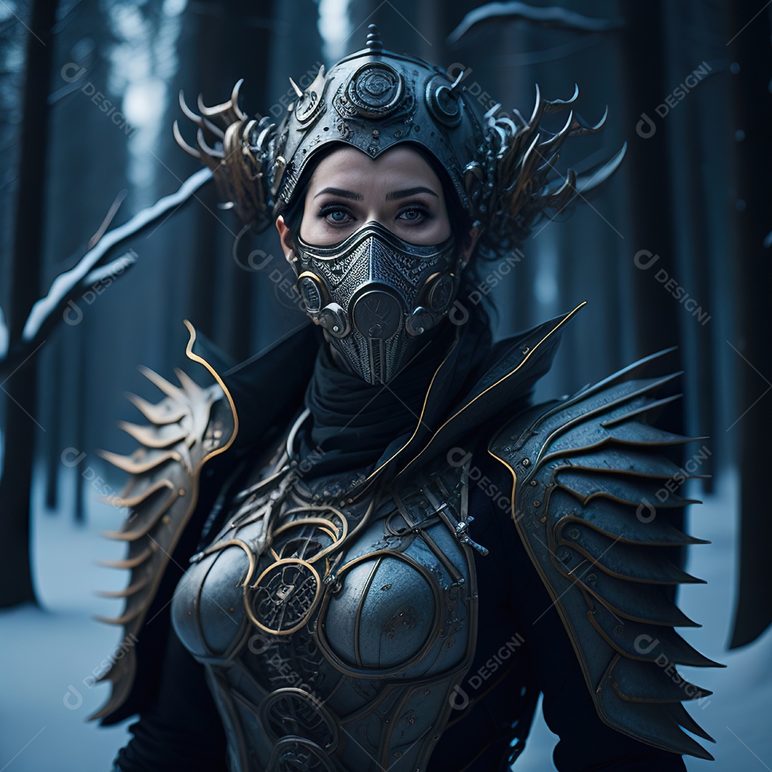 Retrato realista de Mulher usando com máscara respiratória moicano